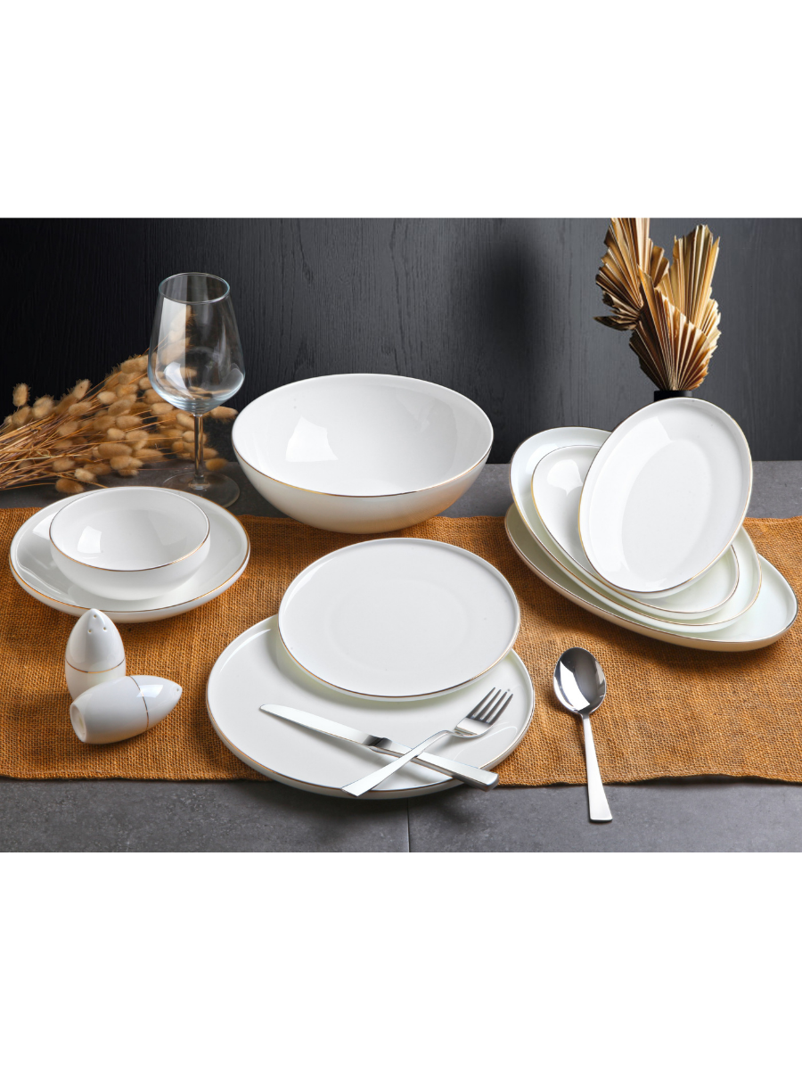 Elli Beş Parça Gold Porselen Yemek Takımı Bone China G3160 resmi