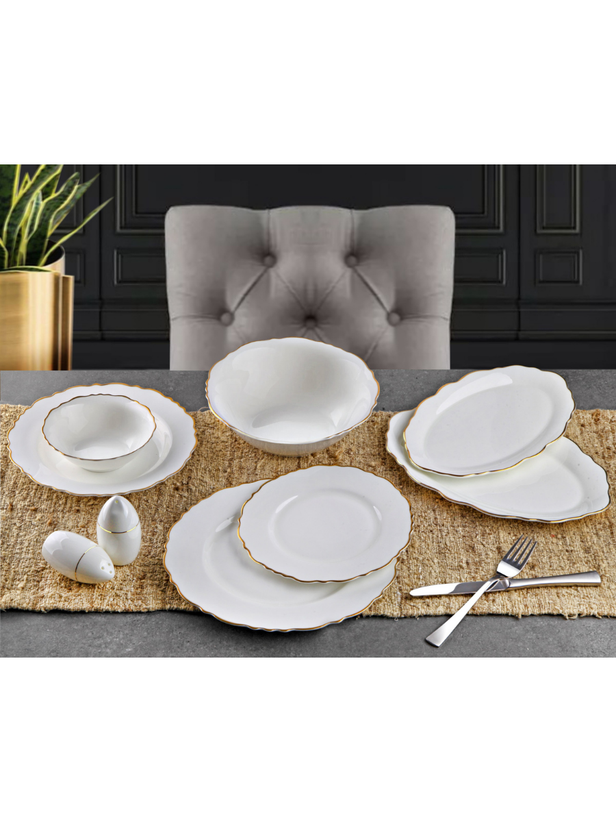 Elli Beş Parça Gold Porselen Yemek Takımı Bone China G3426 resmi
