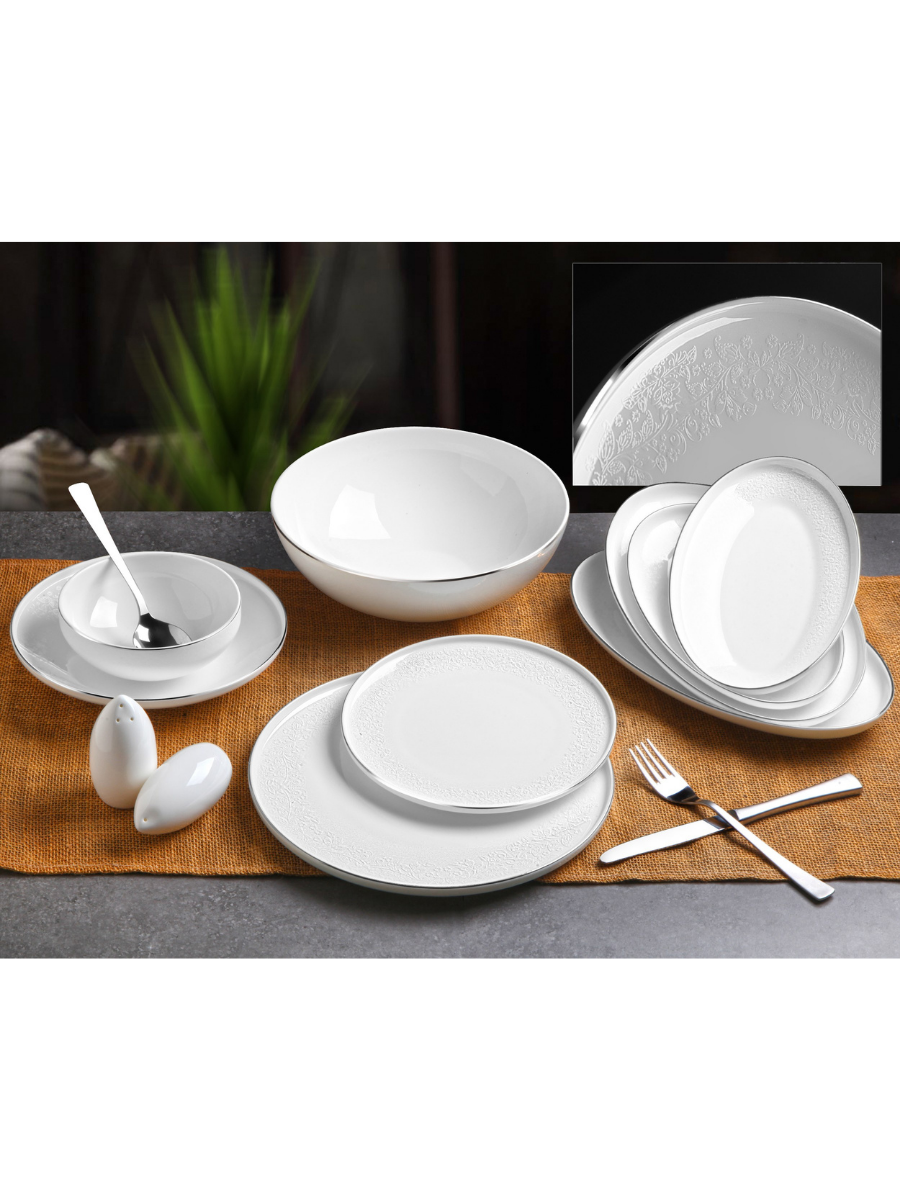 Elli Beş Parça Silver Desenli Porselen Yemek Takımı Bone China G3153 resmi