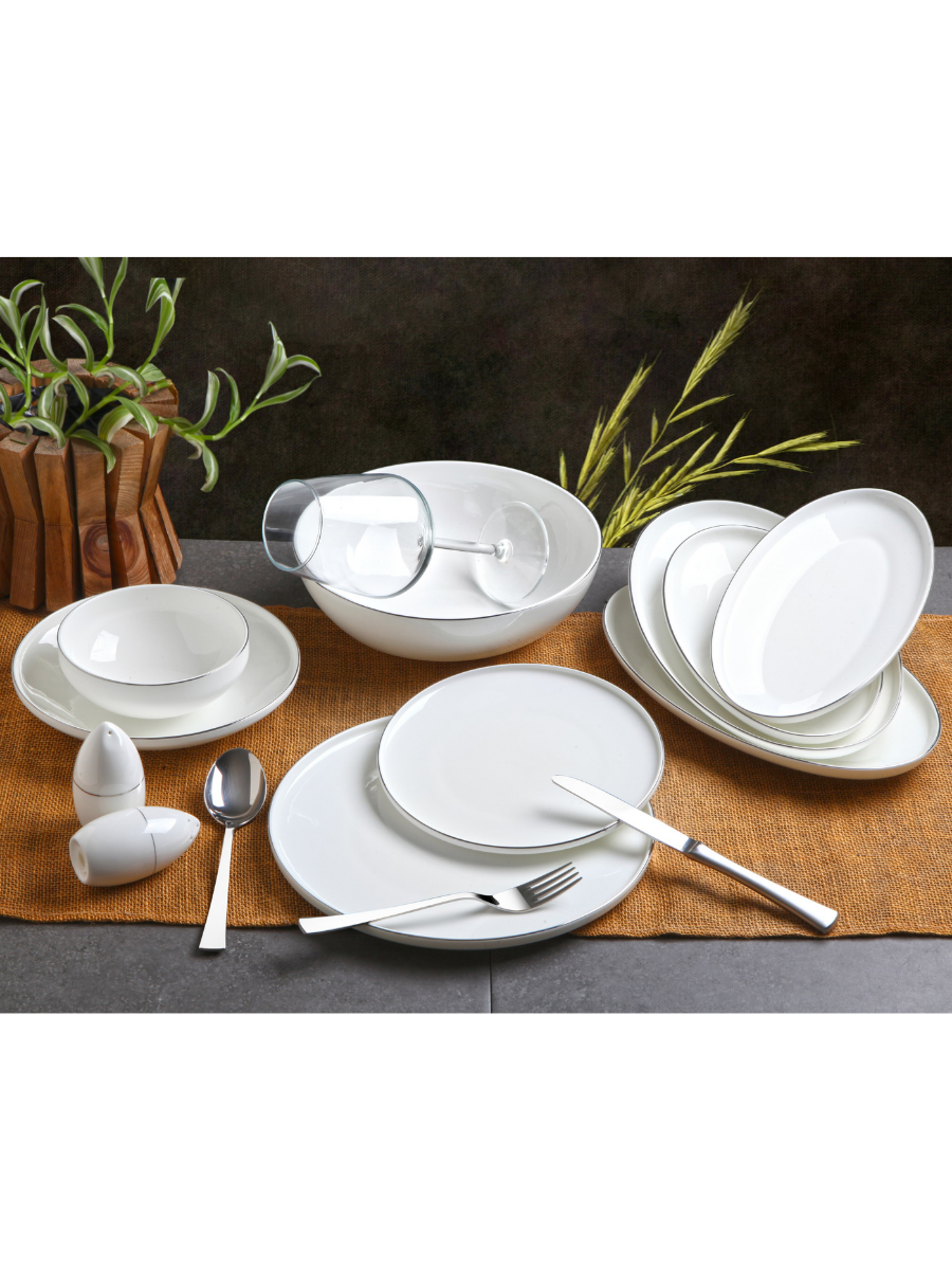 Elli Beş Parça Silver Desenli Porselen Yemek Takımı G3161 resmi