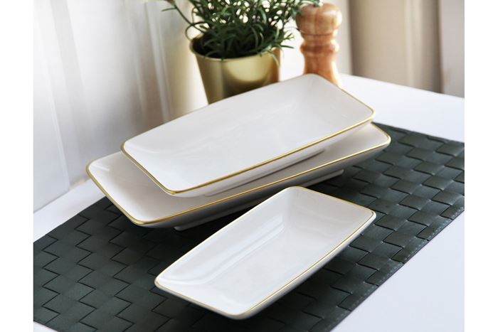 SERAMİK 3LÜ KAYIK TABAK BEYAZ GOLD resmi