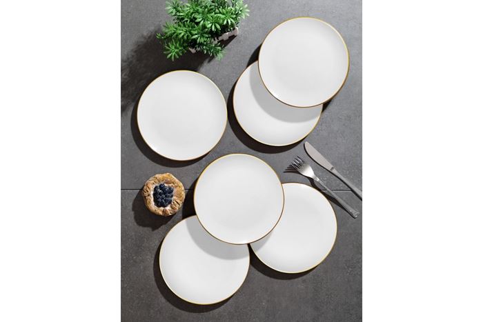 SERAMİK 6LI PASTA TABAĞI BEYAZ GOLD resmi
