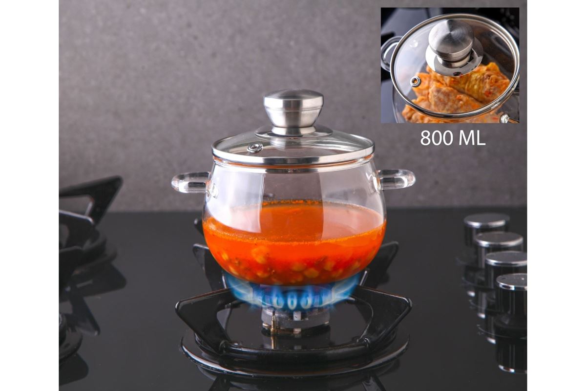 BOROSİLİKAT CAM TENCERE 800 ML resmi