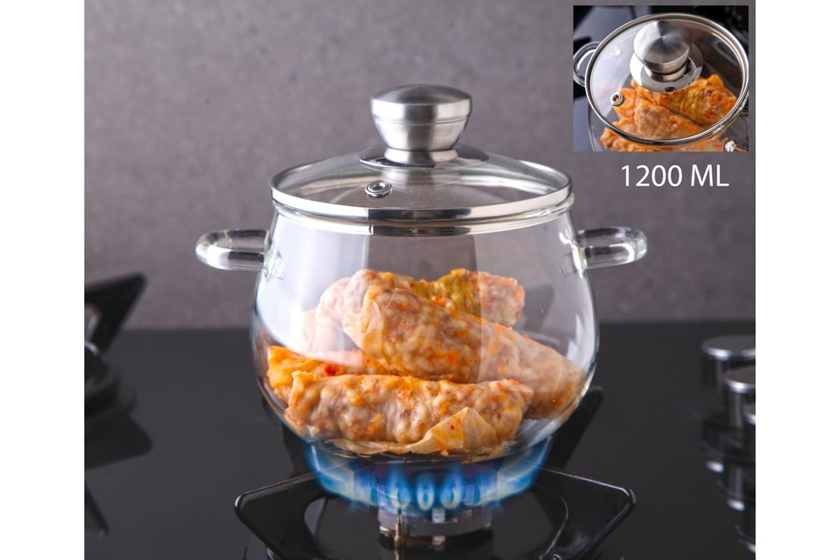 BOROSİLİKAT CAM TENCERE 1200 ML resmi