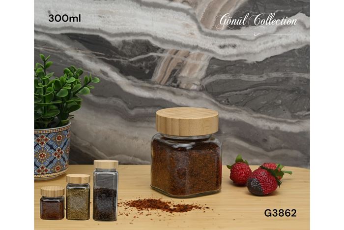 BAMBU KAPAKLI CAM KAVANOZ 300 ML resmi