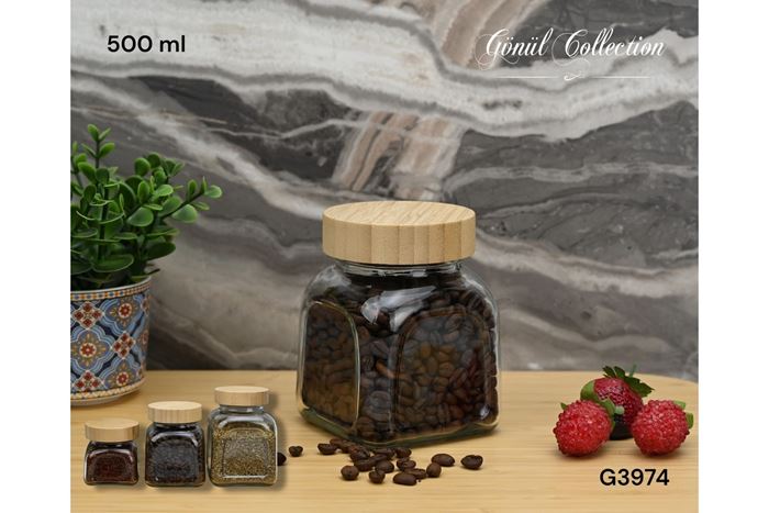 BAMBU KAPAKLI CAM KAVANOZ 500ML resmi