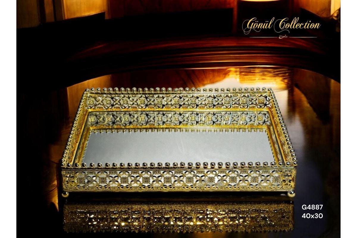 DEKORATİF AYNALI TEPSİ 40x30x6 resmi