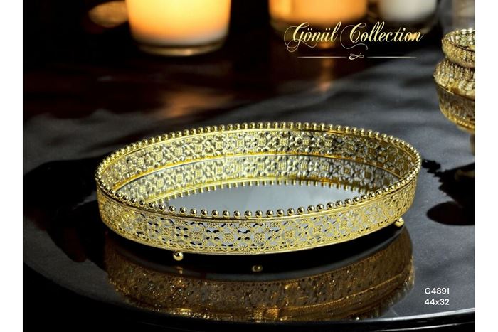 DEKORATİF AYNALI TEPSİ 44x32x6 resmi