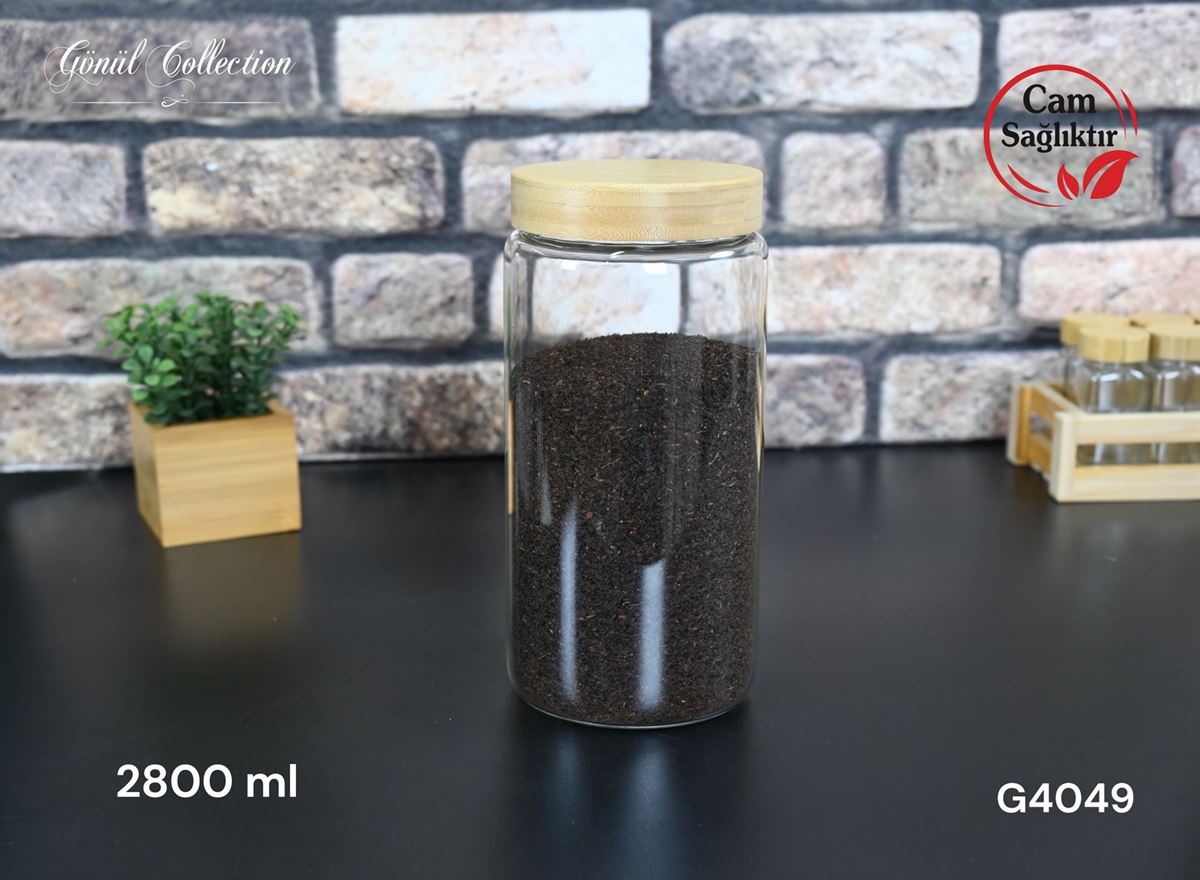 BAMBU KAPAKLI BOROSILIKAT CAM KAVANOZ 2800ML resmi
