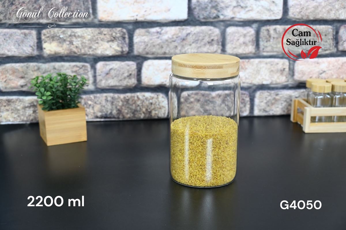 BAMBU KAPAKLI BOROSILIKAT CAM KAVANOZ 2200ML resmi