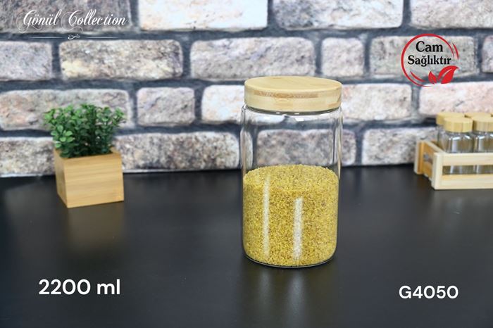 BAMBU KAPAKLI BOROSILIKAT CAM KAVANOZ 2200ML resmi