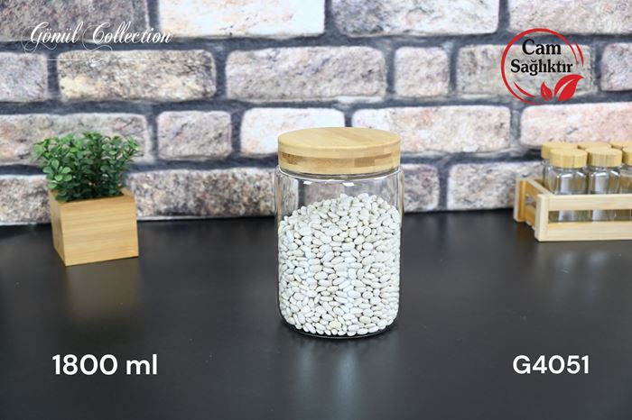 BAMBU KAPAKLI BOROSILIKAT CAM KAVANOZ 1800ML resmi
