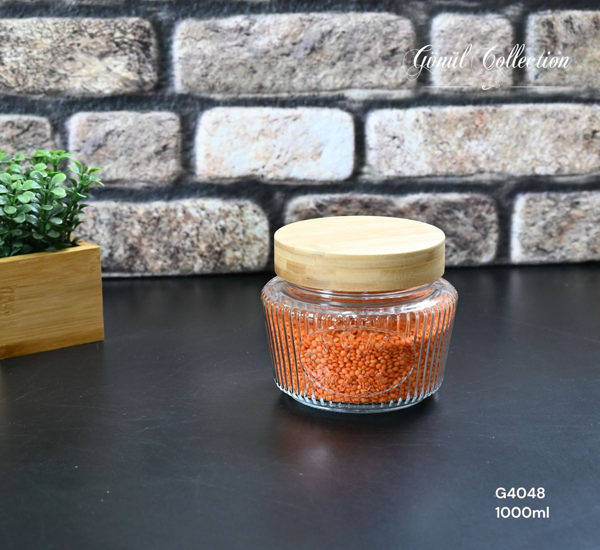 BAMBU KAPAKLI CAM KAVANOZ 1000ML resmi