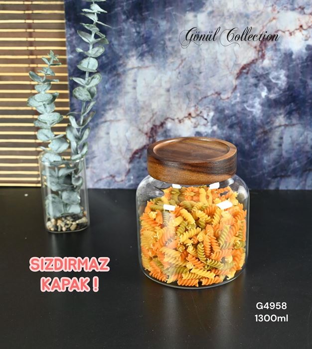 BAMBU KAPAKLI CAM KAVANOZ 13X13 K:12 resmi