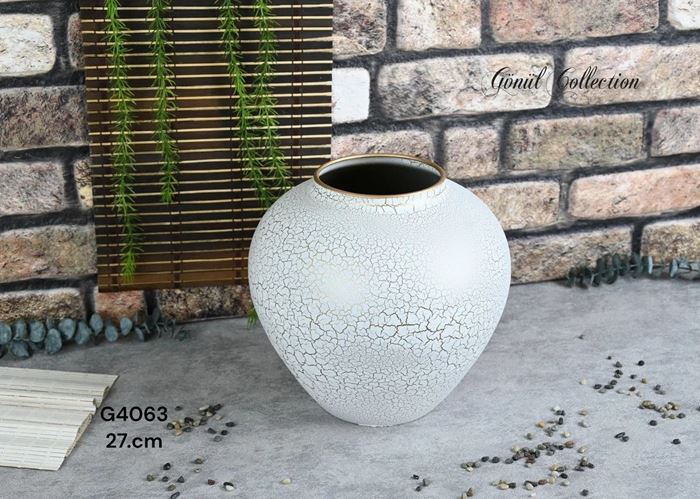 METAL VAZO 28.2X27.5CM BEYAZ resmi
