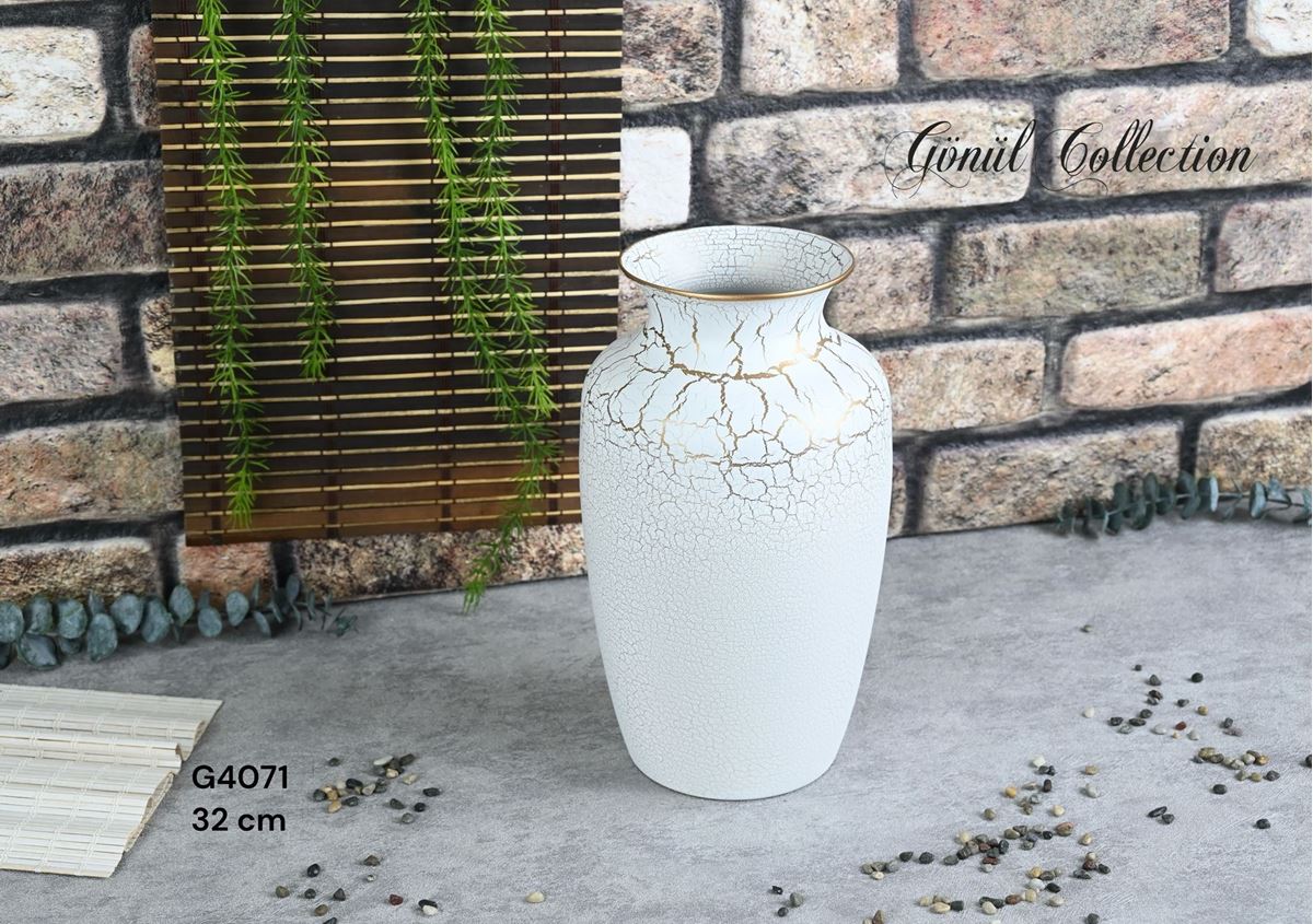 METAL VAZO 17.5X31.5CM BEYAZ resmi