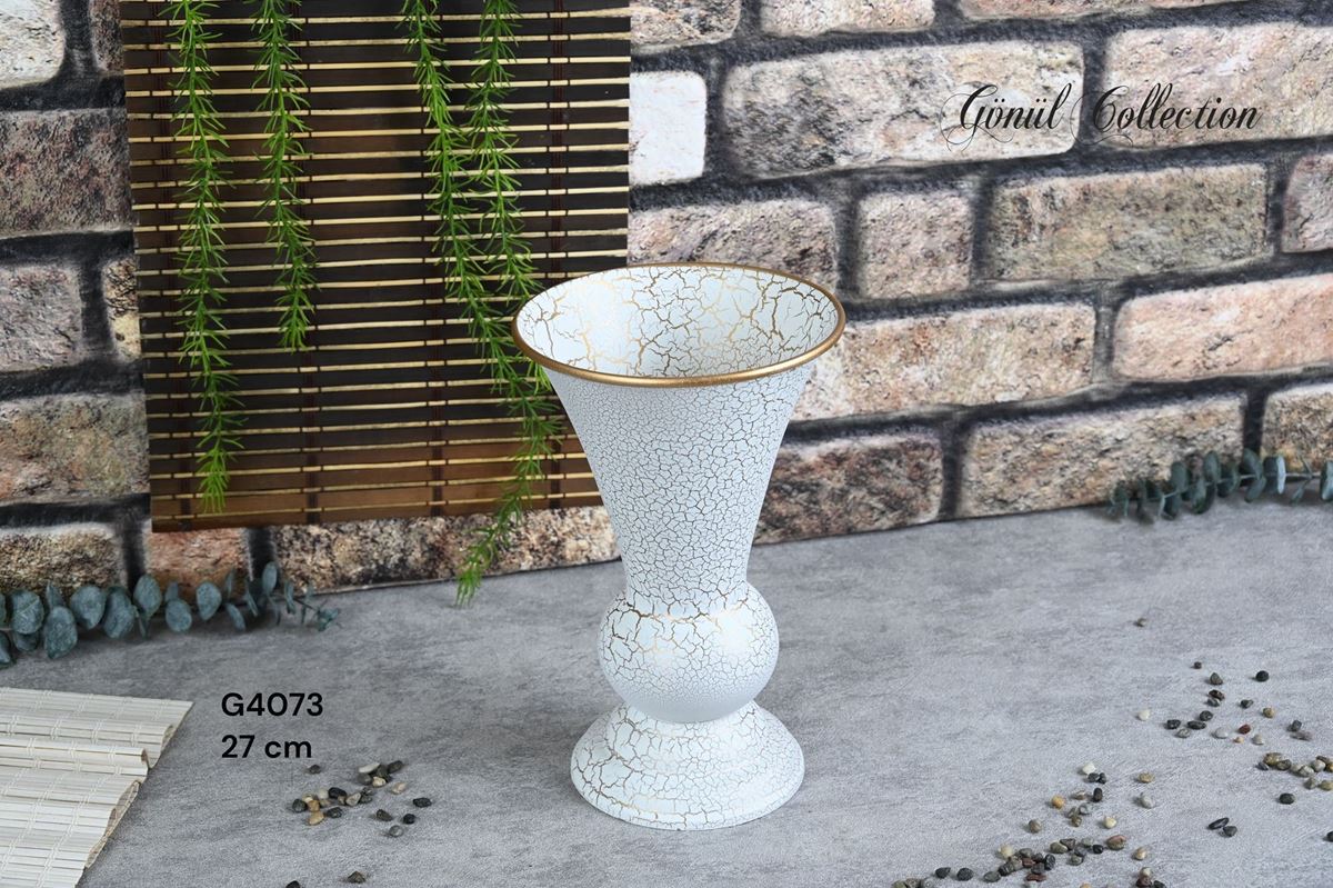 METAL VAZO 17.5X27.5CM BEYAZ resmi
