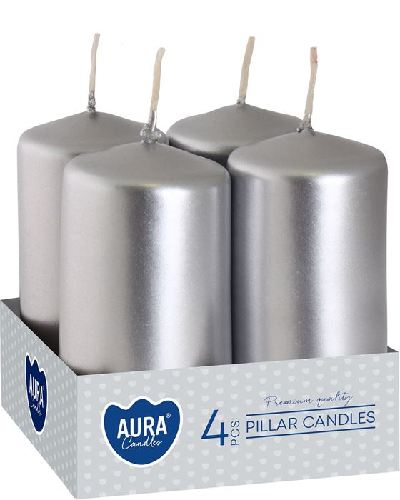 4LÜ SİLİNDİR MUM 40X80 SILVER  METALİC resmi