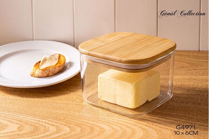 BAMBU KAPAKLI CAM KAVANOZ 10X6 CM resmi