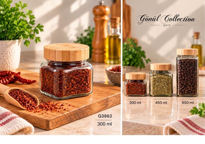 BAMBU KAPAKLI CAM KAVANOZ 300 ML resmi