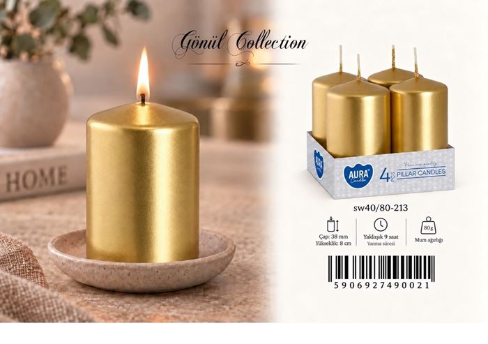 4LÜ SİLİNDİR MUM 40X80 GOLD METALİC resmi