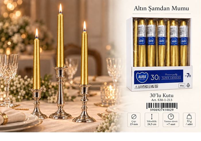 30LU JELATİNLİ ŞAMDAN MUM GOLD resmi