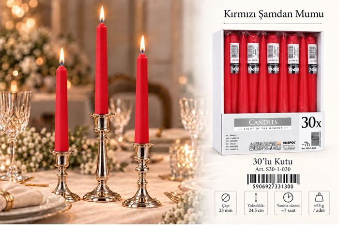 30LU JELATİNLİ ŞAMDAN MUM KIRMIZI resmi