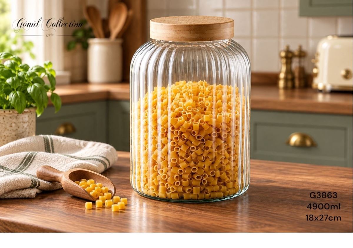 BAMBU KAPAKLI CAM KAVANOZ 4900ML resmi