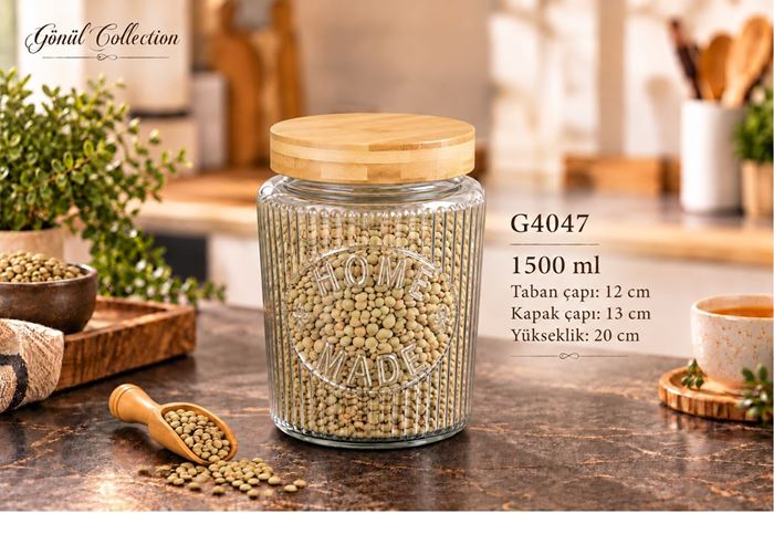 BAMBU KAPAKLI CAM KAVANOZ 1500ML resmi
